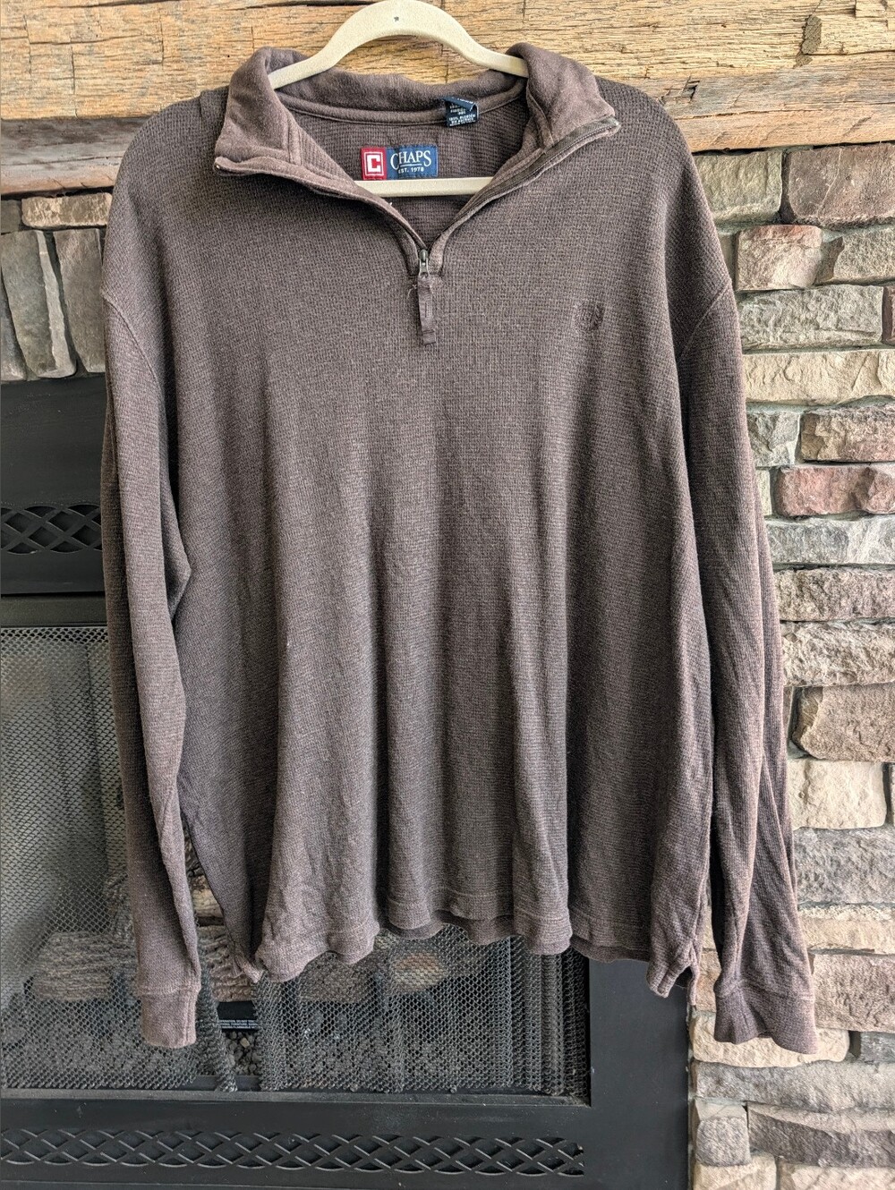 Chocolate Brown Quarter Zip Pull Over By Chaps Size XL